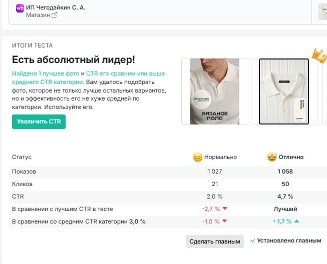 Показатели CTR сравнение до и после, работа 3